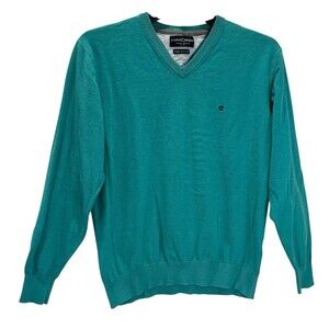 CASA MODA Sweater Mens L Pima Cotton Pullover V-Neck Aqua Blue Green Shirt Large